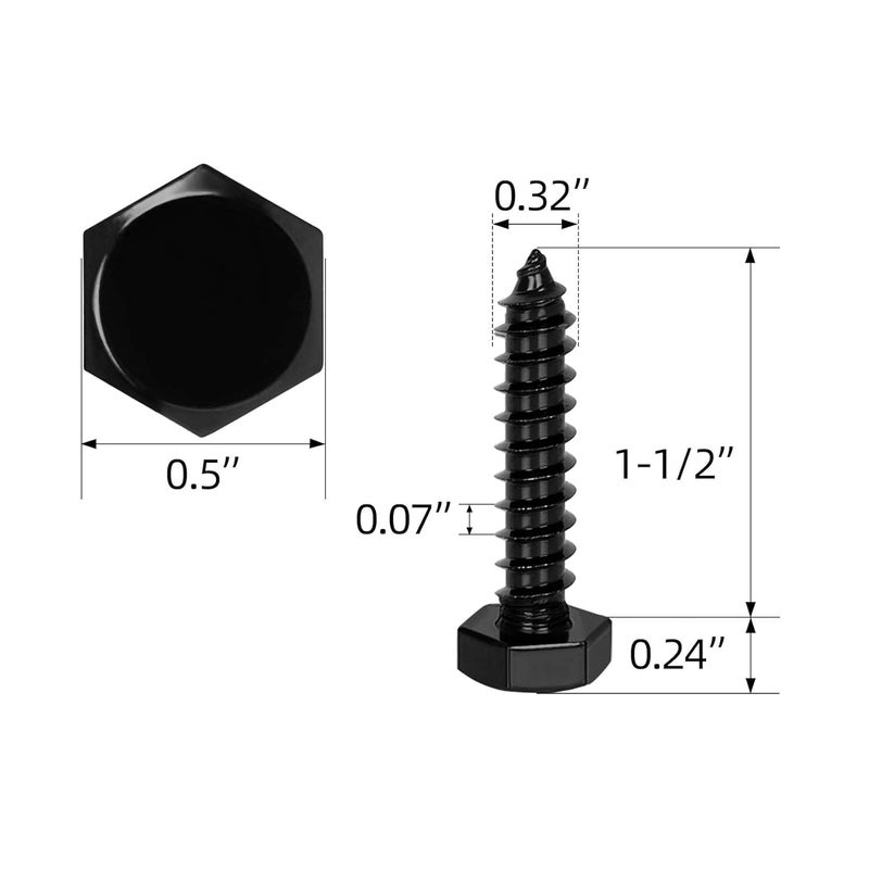 OUSCHR 5/16" x 1-1/2" Stainless Steel Lag Screws Bolts, Heavy Duty External Hex Head Wood Screws, Black Finish, Full Thread, 20 PCS - Image 2